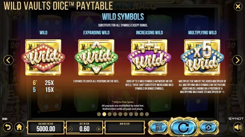 Wild Vaults Dice - 3つのVaultシンボルでFree Spinsが開始